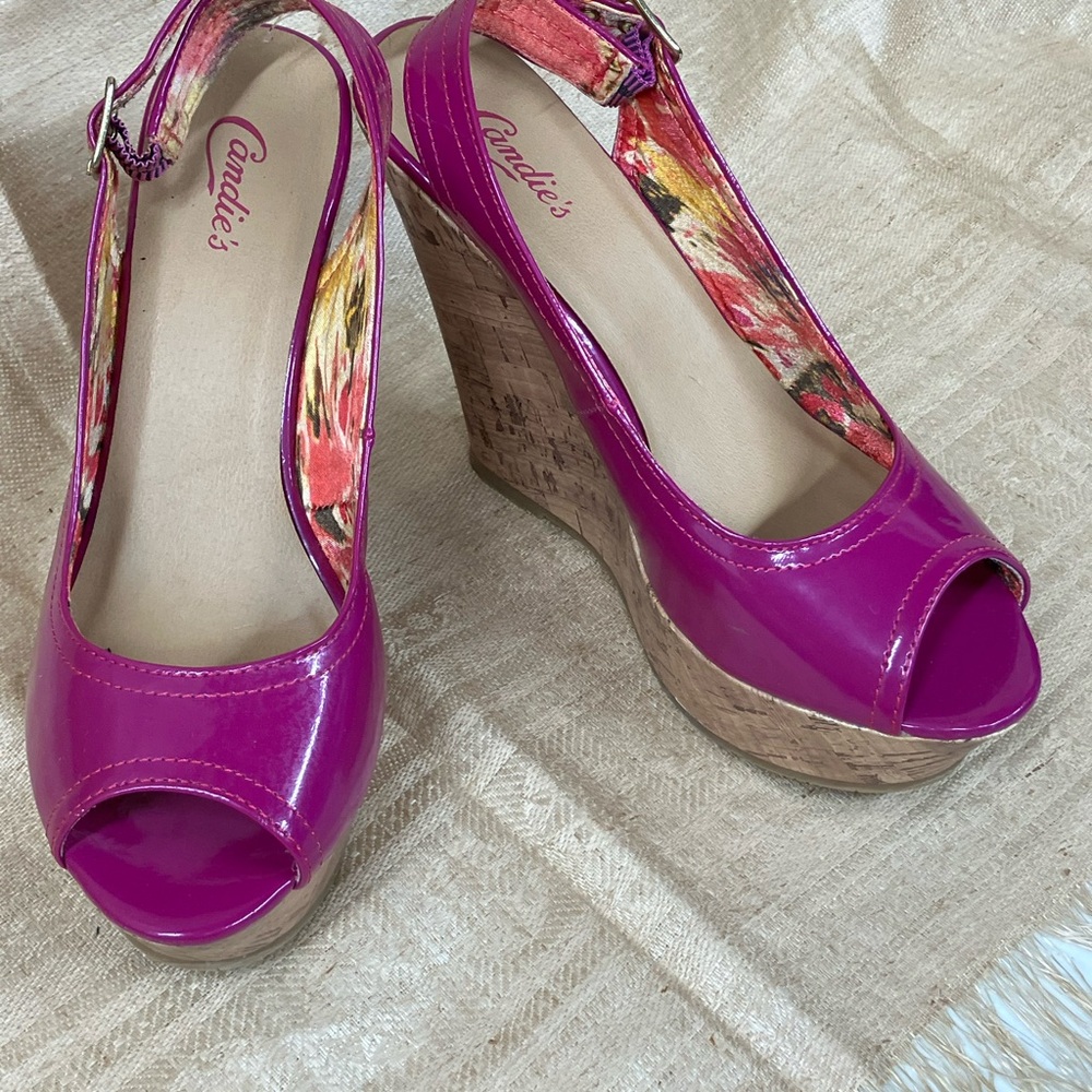 Candies Magenta Peep-Toe Wedges